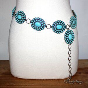Western Turquoise Flower Concho Floral Oval Burst Medallion Belt L/XL by Tipi